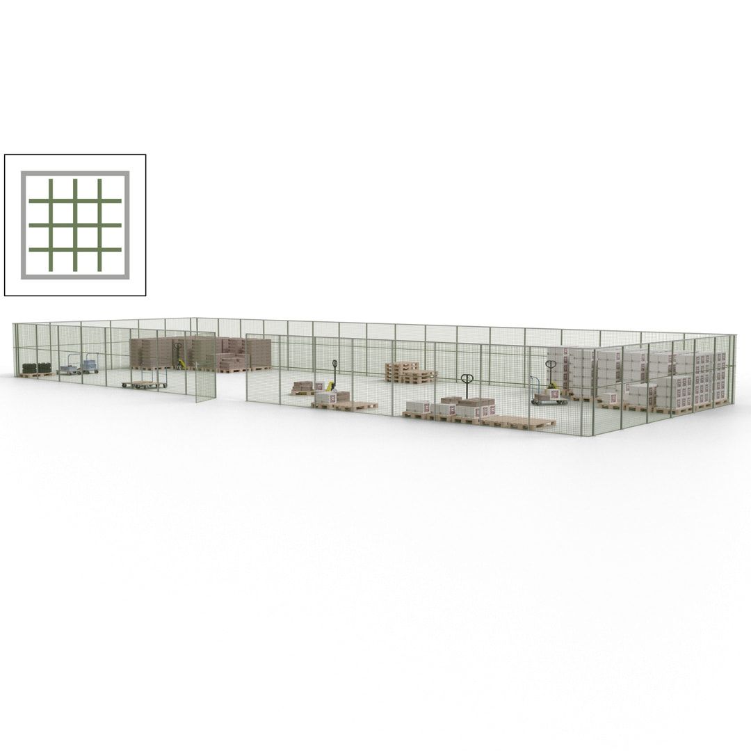 Maschinen Schutzgitter - Hallentrennwand - Sicherheitszaun - Tür - 69 m - 2.200 x 19.900 x 15.400 mm (HxBxT) - enzianblau
