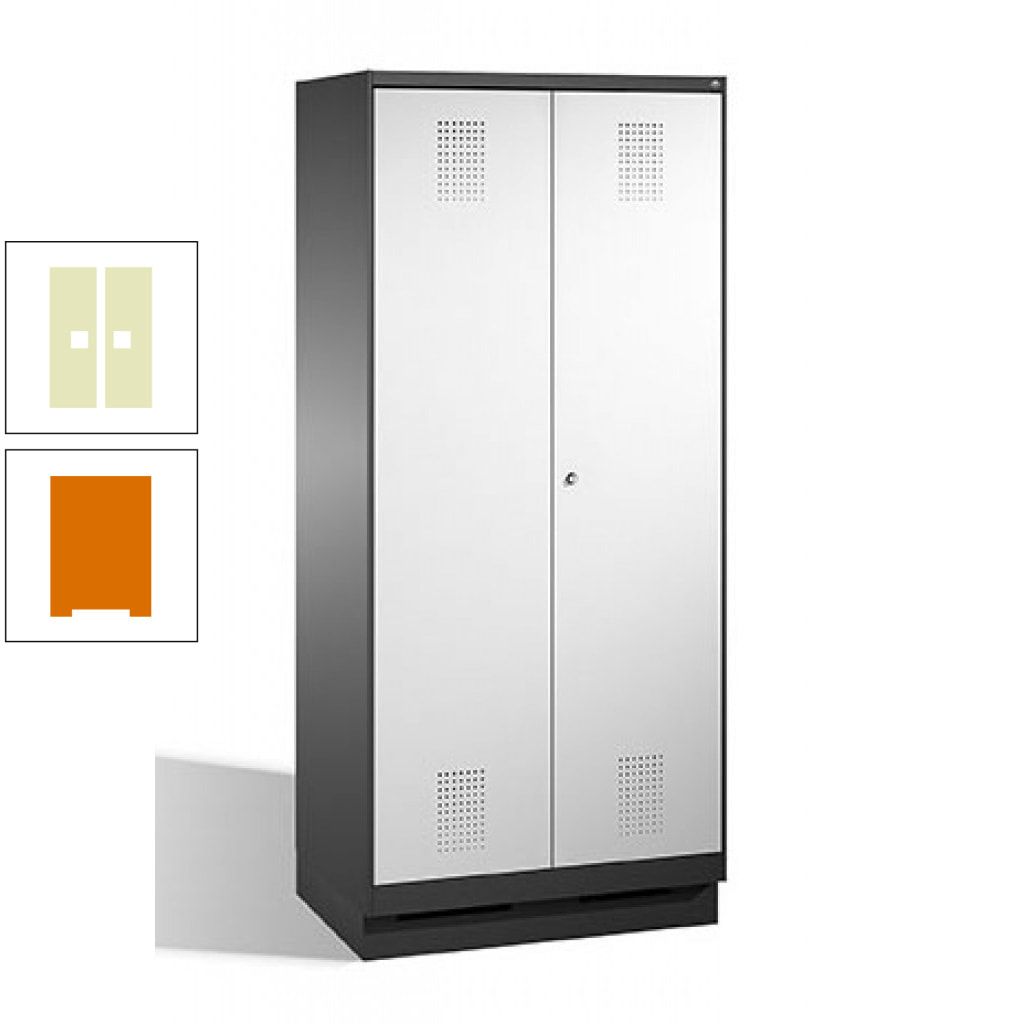 Doppel-Spind, Doppeltüren, Garderobenschrank mit Sockel, 2 Abteile a 400 mm, Korpus anthrazitgrau, Tür anthrazitgrau, 1.800 x 800 x 500 mm (HxBxT)