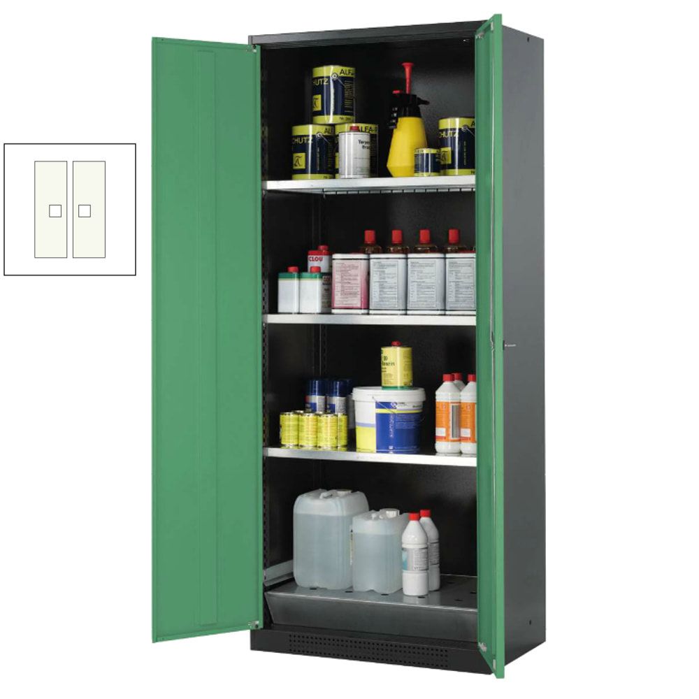 Chemikalienschrank - Flügeltüren, enzianblau - 3 Fachböden - Gitterrost - 1.950 x 810 x 520 mm (HxBxT) - Stahl, pulverbeschichtet