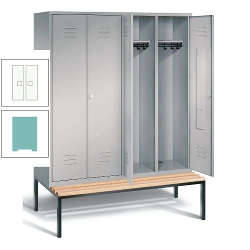 Doppel-Spindschrank, Buche Sitzbank untergebaut, 4 Abteile a 400 mm, Korpus lichtgrau, Tür anthrazitgrau, 2.090 x 1.590 x 815 mm (HxBxT)