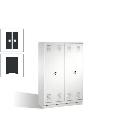 Doppel-Spind, Doppeltüren, Garderobenschrank mit Sockel, 4 Abteile a 300 mm, Korpus anthrazitgrau, Tür anthrazitgrau, 1.800 x 1.200 x 500 mm (HxBxT)