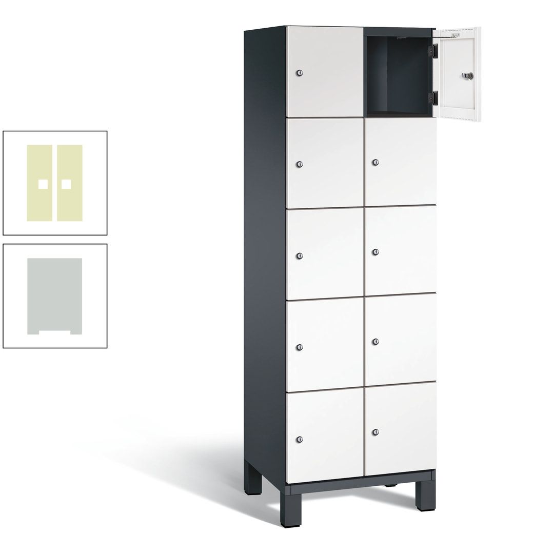 Fächerschrank, Stahlschrank, 10 Fächer, Türöffnungsbegrenzer, Füße, 1.980 x 600 x 525 mm (HxBxT), Korpus anthrazitgrau, Front anthrazitgrau