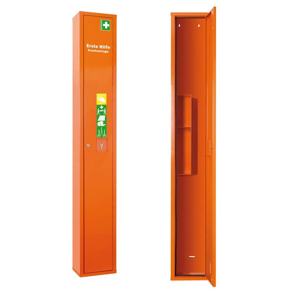 Medizinschrank, Erste Hilfe Schrank, für Krankentrage und Erste Hilfe Koffer, ohne Inhalt, Notfallschlüsselfach, 2.000 x 300 x 200 mm (HxBxT)