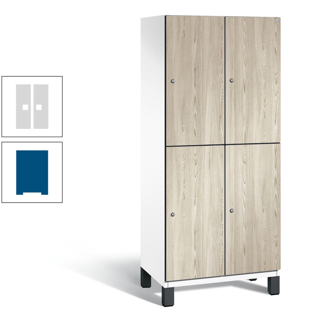 Fächerschrank, Garderobenschrank, mit Füßen, 2 Abteile, 1.980 x 800 x 525 mm (HxBxT), Korpus anthrazitgrau, Tür Donau-Ahorn