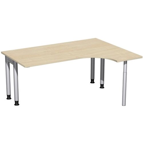 Eckschreibtisch, Ecke rechts, Füße einseitig verkürzt, 4-Fuß Pro, höhenverstellbar, 680-800 x 1.600 x 1.200 mm (HxBxT), Dekor Ahorn