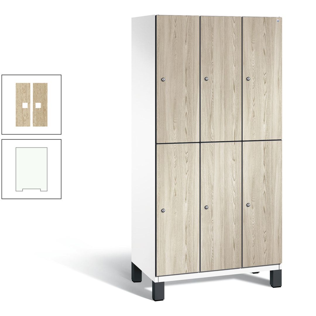 Fächerschrank, Garderobenschrank, mit Füßen, 3 Abteile, 1.980 x 900 x 525 mm (HxBxT), Korpus anthrazitgrau, Tür Donau-Ahorn