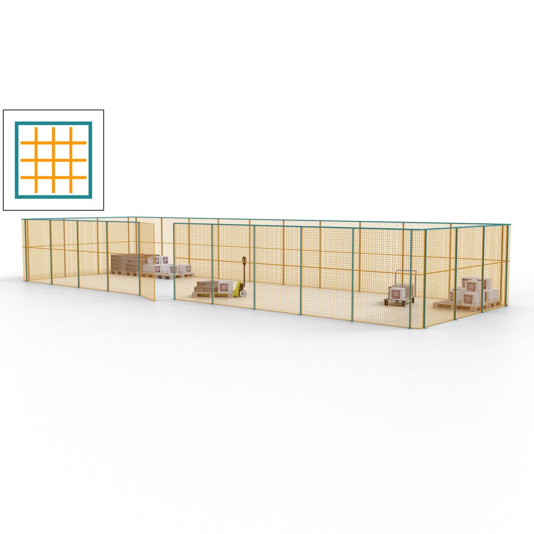 Maschinen Schutzgitter - Hallentrennwand - Sicherheitszaun - Tür - 39 m - 2.200 x 15.400 x 4.900 mm (HxBxT) - enzianblau