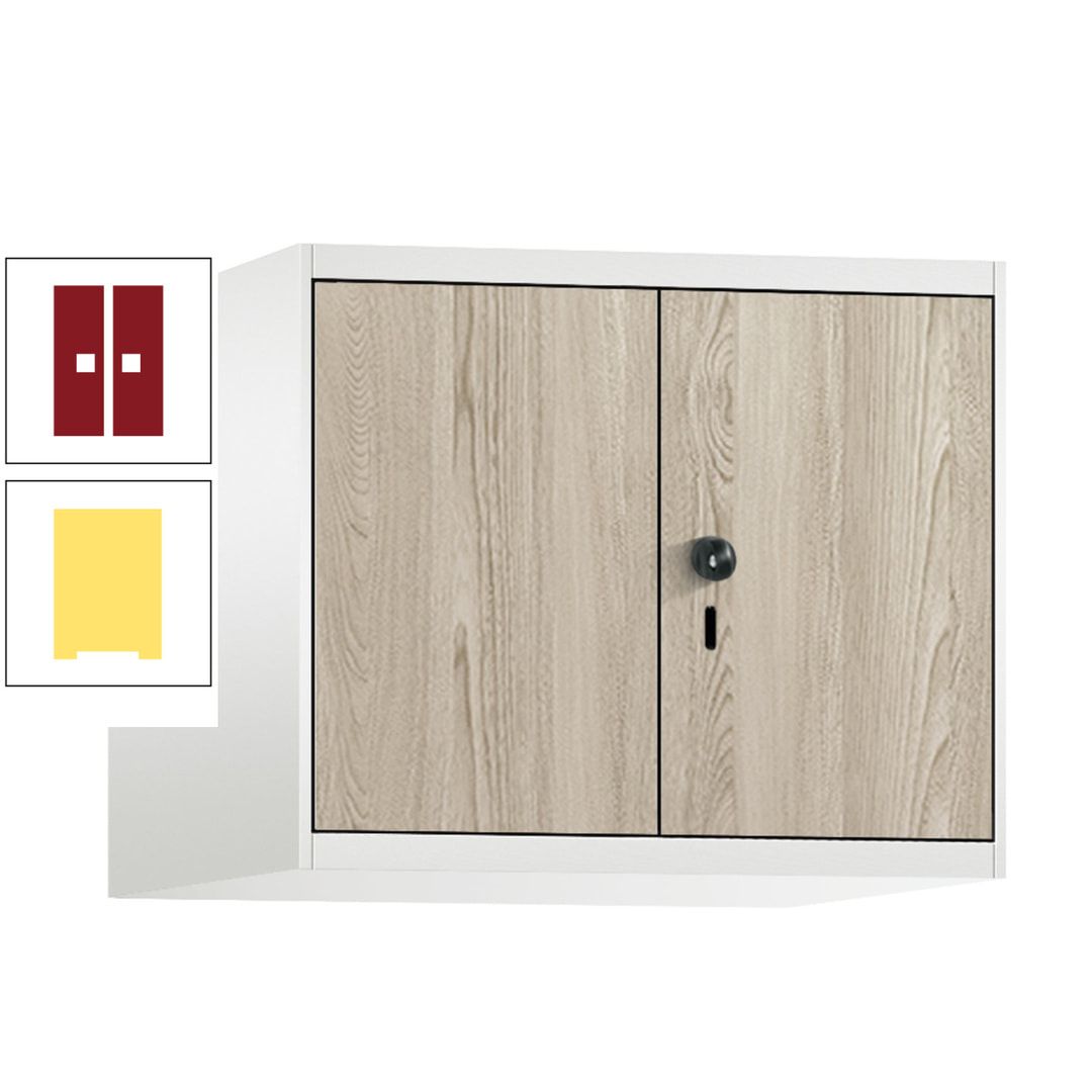 Aufsatzschrank, Schrankaufsatz, Türen paarweise, 2 Fächer a 300 mm, Farbe Pastellgelb, Tür anthrazitgrau , 500 x 600 x 500 mm (HxBxT)