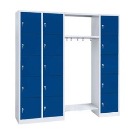 Garderobenschrank, Schließfach-Garderobe, Spind, 3 Abteile, 15 Fächer, Abteil 300 mm, 1.800 x 1.915 x 500 mm (HxBxT), Korpus lichtgrau, Front wählbar