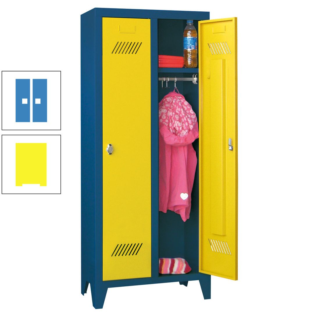 Spindschrank f. Kindergärten - mit Füßen - Höhe 1.300 mm - 2 Abteile a 250 mm - Zylinderschloss - anthrazitgrau