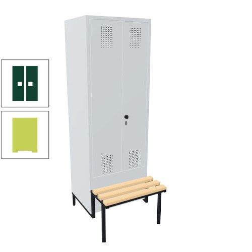 Doppel-Spind, Garderobenschrank, Buche Sitzbank integriert, 2 Abteile a 400 mm, Korpus anthrazitgrau, Tür anthrazitgrau, 1.850 x 800 x 815 mm (HxBxT)