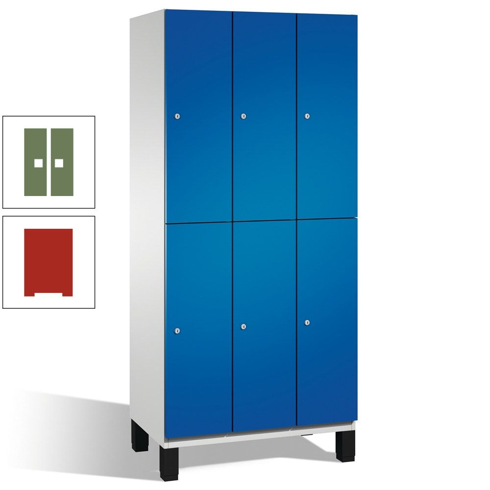 Fächerschrank, Stahlschrank, doppelstöckig, 6 Fächer, Füße, Korpus anthrazitgrau, Tür anthrazitgrau, 1.980 x 900 x 525 mm (HxBxT)