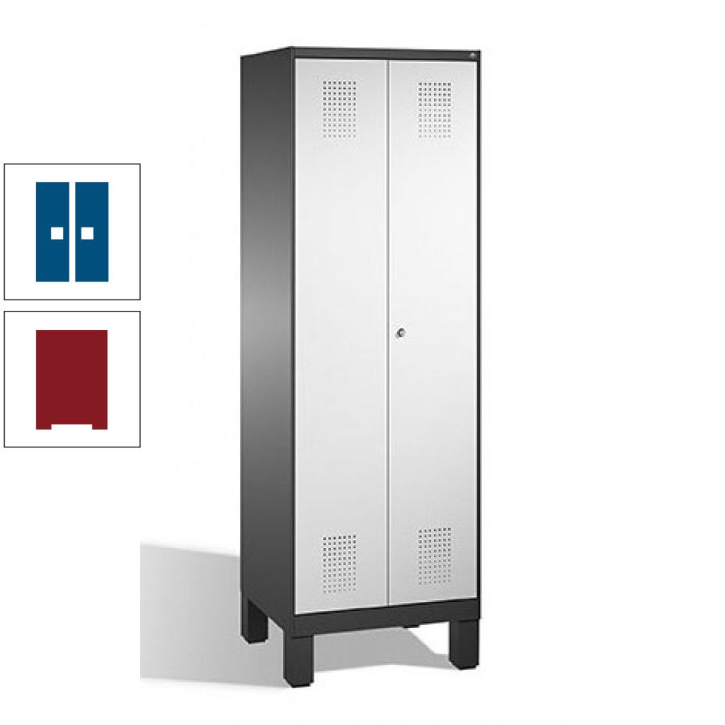 Doppel-Spind, Doppeltüren, Garderobenschrank mit Füßen, 2 Abteile a 300 mm, Korpus anthrazitgrau, Tür anthrazitgrau, 1.850 x 600 x 500 mm (HxBxT)