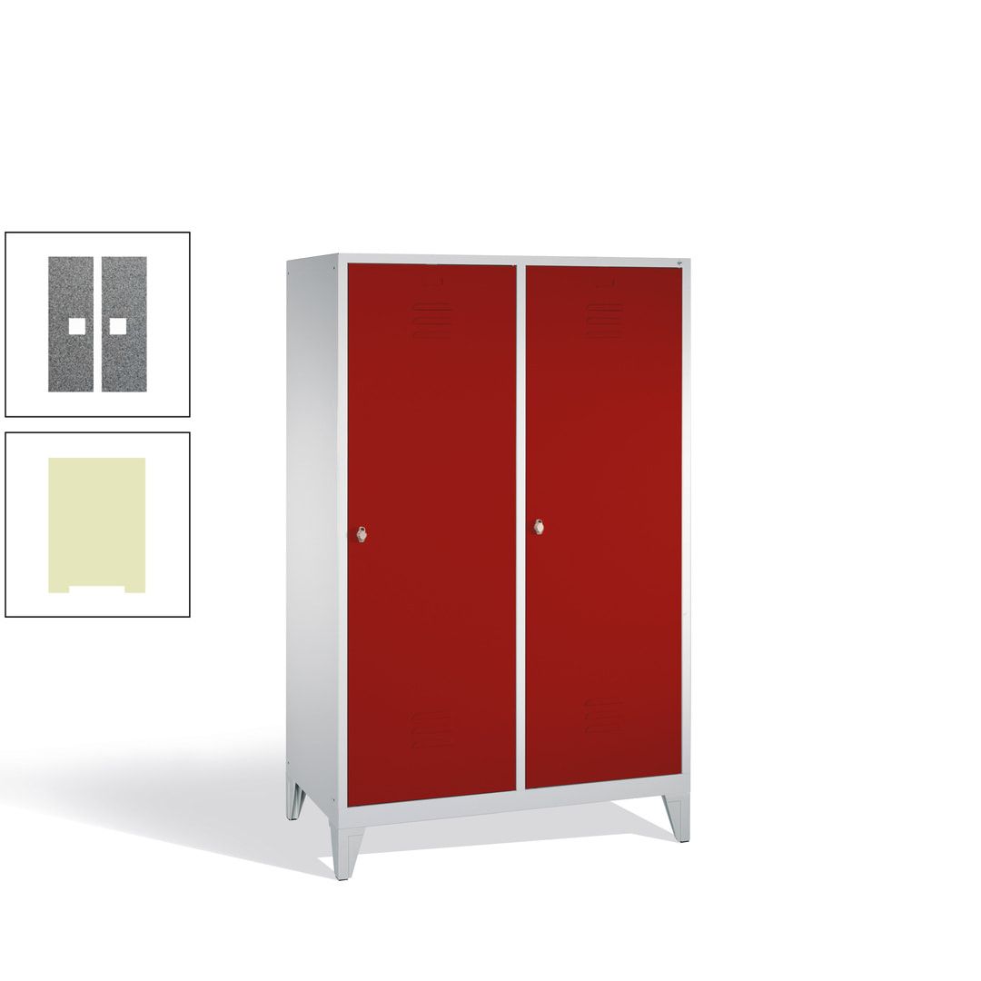 Doppel-Spind mit 2 Großtüren, Garderobenschrank mit Füßen, 4 Abteile a 300 mm, Korpus anthrazitgrau, Tür anthrazitgrau, 1.850 x 1.190 x 500 mm (HxBxT)