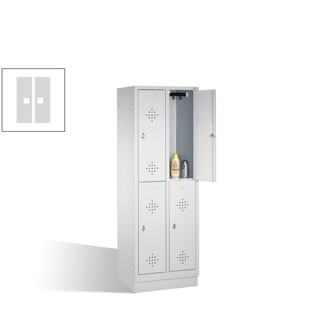 Garderobenschrank, 2 Abteile, 4 Fächer, 1.800 x 610 x 500 mm (HxBxT), Drehriegel, Sockel, Korpus lichtgrau, Türen anthrazitgrau