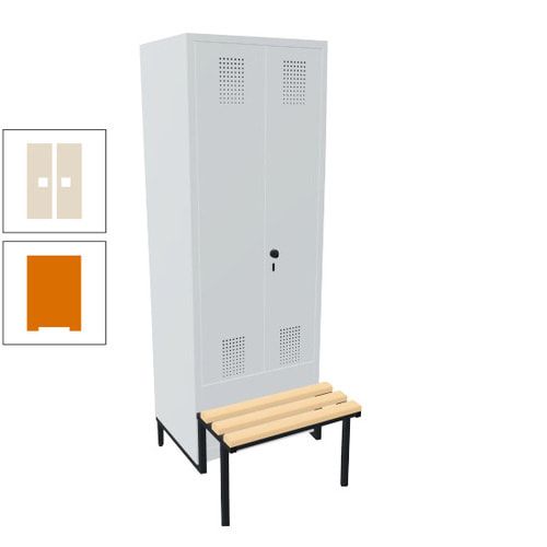 Doppel-Spind, Garderobenschrank, Buche Sitzbank integriert, 2 Abteile a 400 mm, Korpus anthrazitgrau, Tür anthrazitgrau, 1.850 x 800 x 815 mm (HxBxT)