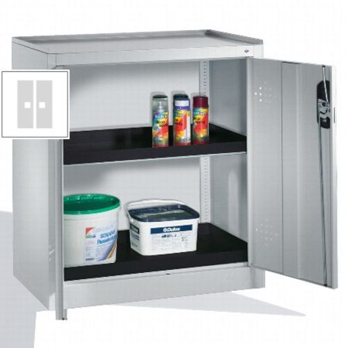 C+P Umweltschrank mit 2 Wannenböden, für wassergefährdende Stoffe, mit Flügeltüren, 1.000 x 930 x 500 mm (HxBxT), Farbe lichtgrau