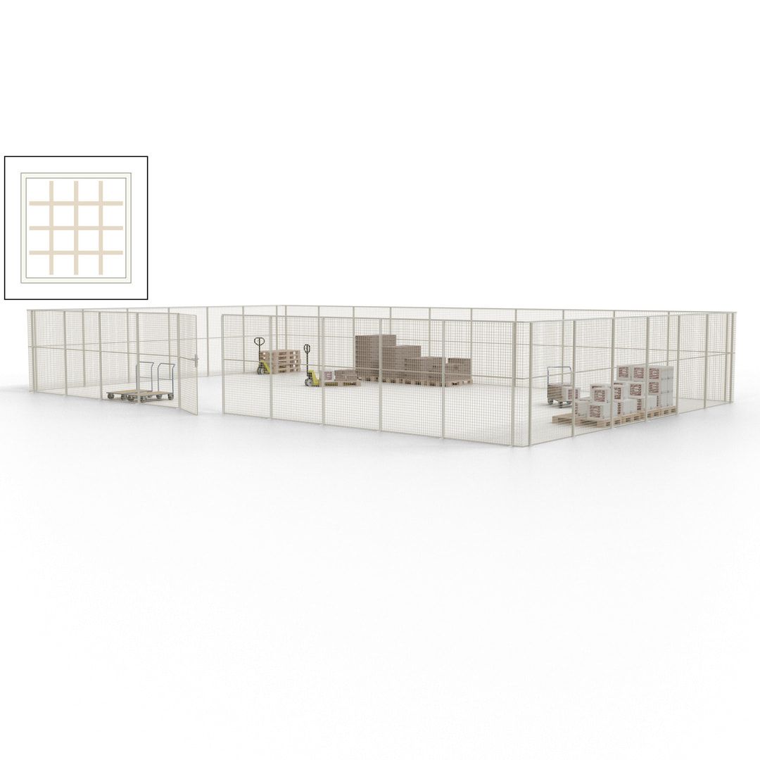 Maschinen Schutzgitter - Hallentrennwand - Sicherheitszaun - Tür - 48 m - 2.200 x 15.400 x 9.400 mm (HxBxT) - enzianblau
