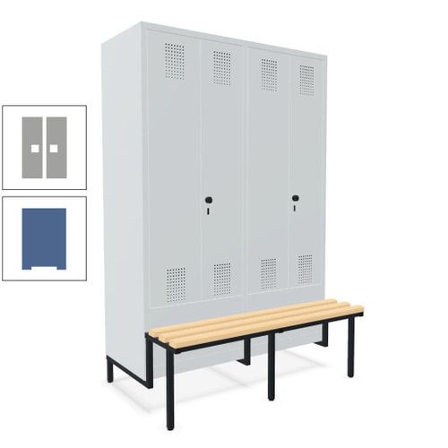 Doppel-Spind, Garderobenschrank, Buche Sitzbank integriert, 4 Abteile 300 mm, Korpus anthrazitgrau, Tür anthrazitgrau, 1.850 x 1.200 x 815 mm (HxBxT)