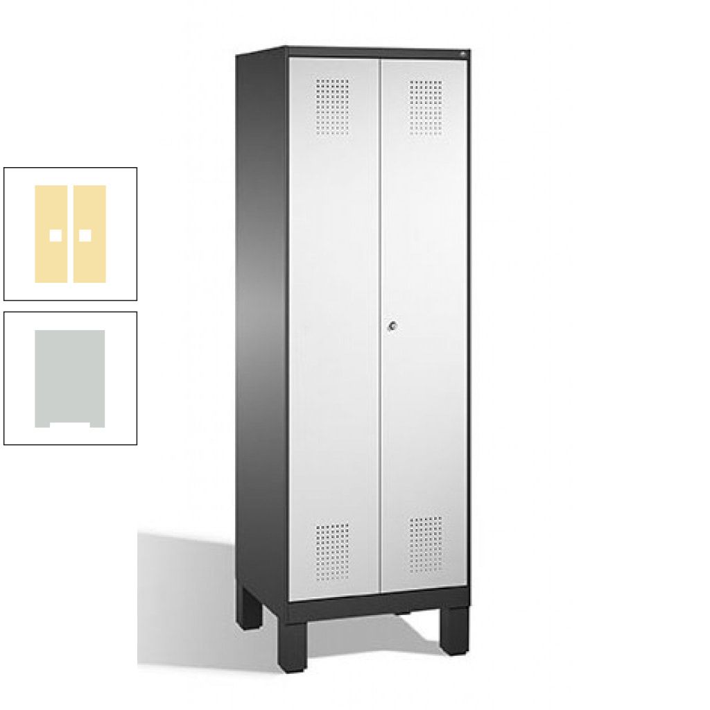 Doppel-Spind, Doppeltüren, Garderobenschrank mit Füßen, 2 Abteile a 300 mm, Korpus anthrazitgrau, Tür anthrazitgrau, 1.850 x 600 x 500 mm (HxBxT)