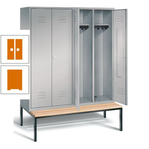 Doppel-Spindschrank, Buche Sitzbank untergebaut, 4 Abteile a 400 mm, Korpus lichtgrau, Tür anthrazitgrau, 2.090 x 1.590 x 815 mm (HxBxT)