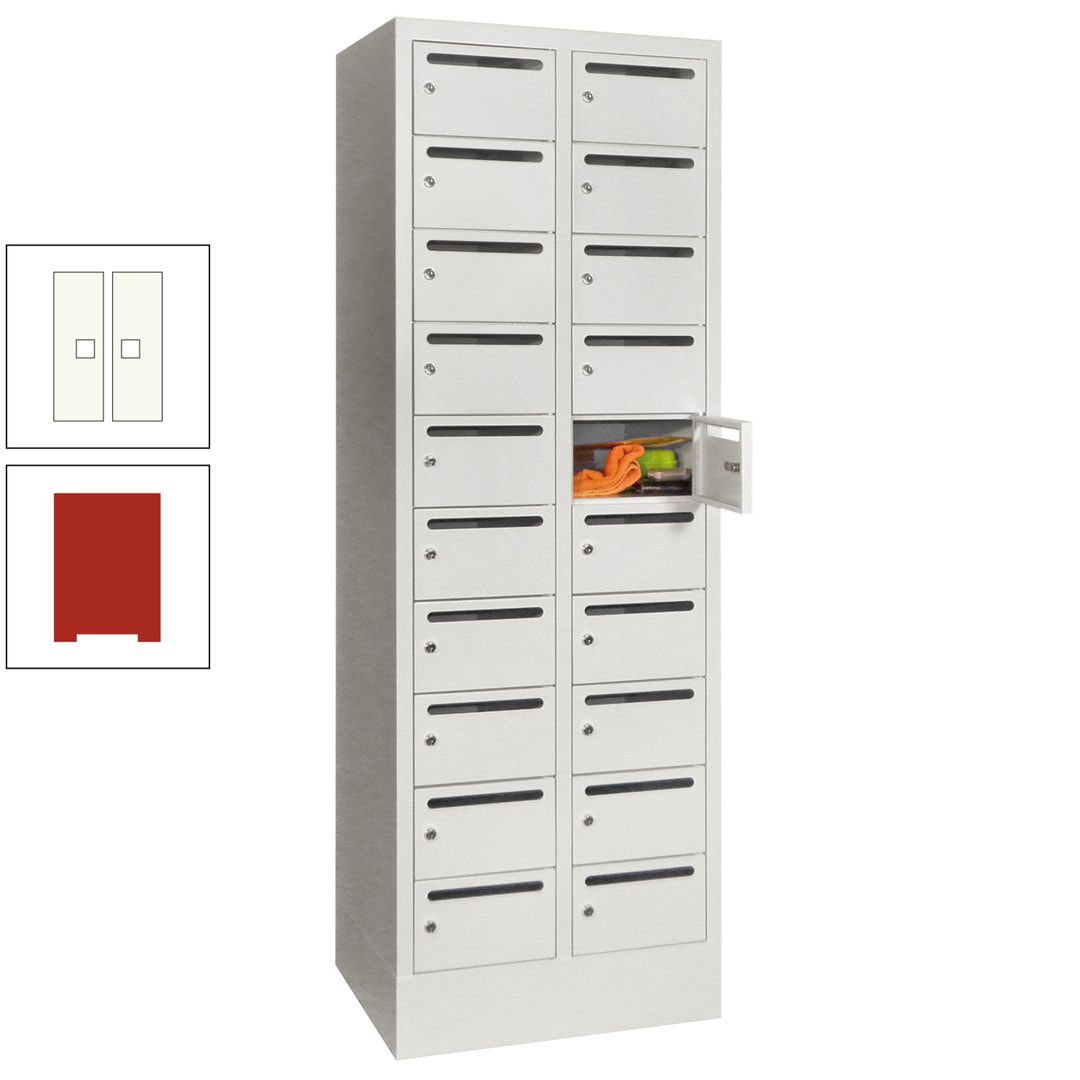 Postverteilerschrank, Schließfachschrank, 2 Abteile a 300 mm, 20 Fächer, 1.850 x 600 x 500 mm (HxBxT), Korpus anthrazitgrau, Front anthrazitgrau