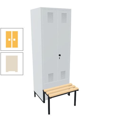 Doppel-Spind, Garderobenschrank, Buche Sitzbank integriert, 2 Abteile a 400 mm, Korpus anthrazitgrau, Tür anthrazitgrau, 1.850 x 800 x 815 mm (HxBxT)