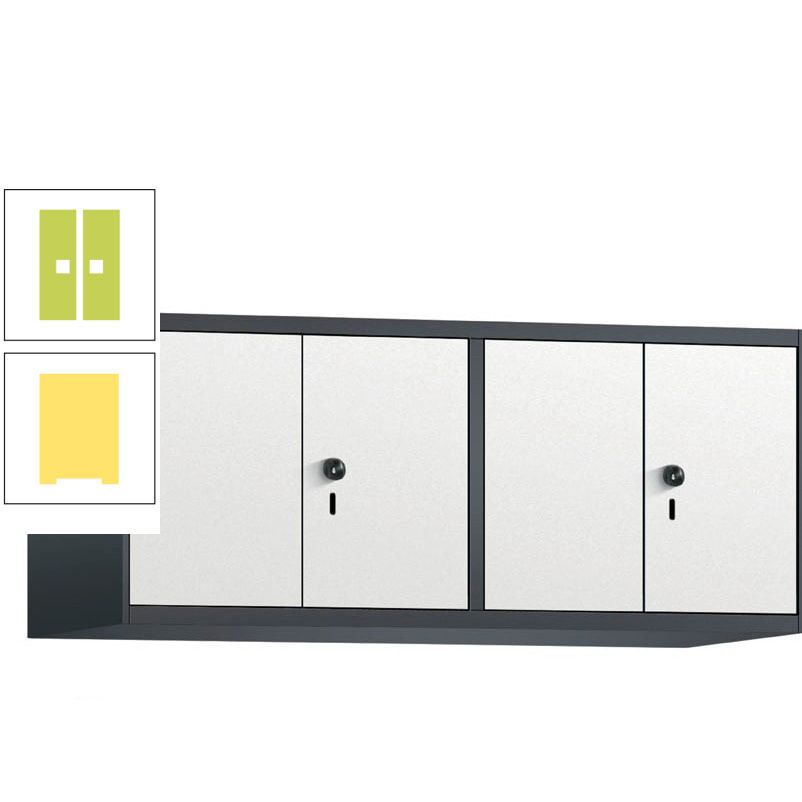 Aufsatzschrank, Schrankaufsatz, Türen paarweise, 4 Fächer a 300 mm, Farbe Pastellgelb, Tür anthrazitgrau, 500 x 1.200 x 500 mm (HxBxT)