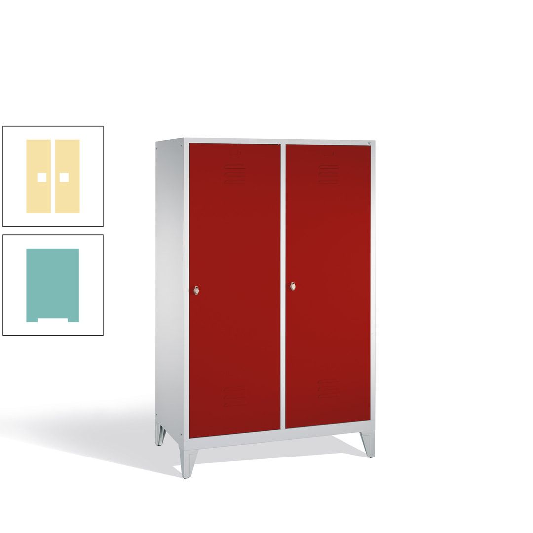 Doppel-Spind mit 2 Großtüren, Garderobenschrank mit Füßen, 4 Abteile a 300 mm, Korpus anthrazitgrau, Tür anthrazitgrau, 1.850 x 1.190 x 500 mm (HxBxT)