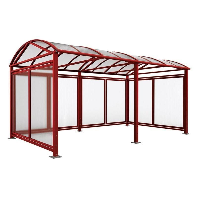 Fahrradüberdachung mit Erweiterung, Seitenverkleidung, Rückwand, Entwässerung, Bodenplatten, 2.640 x 5.040 x 2.830 mm (HxBxT), enzianblau (RAL 5010)