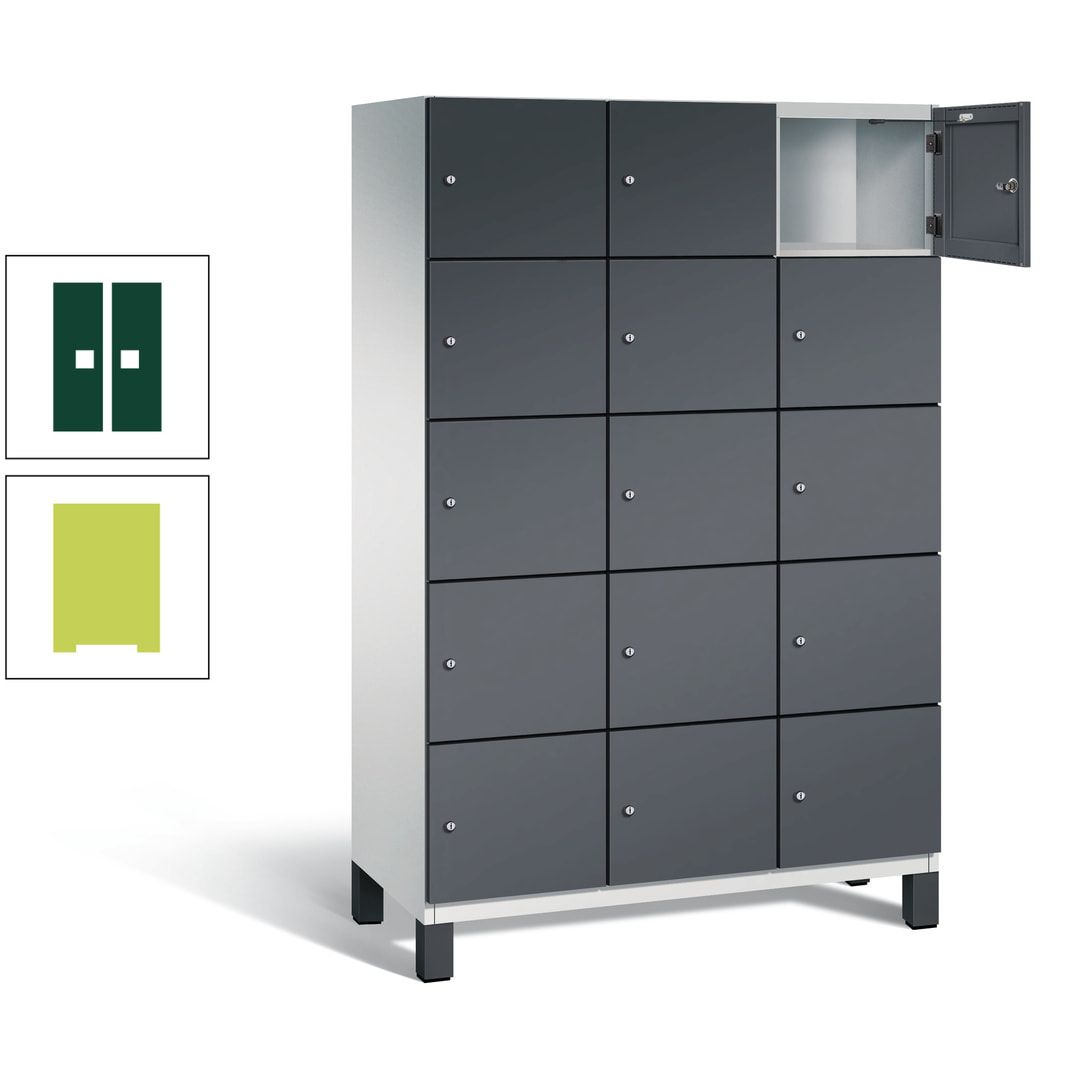 Fächerschrank, Stahlschrank, 15 Fächer, Türöffnungsbegrenzer, Füße, 1.980 x 1.200 x 525 mm (HxBxT), Korpus anthrazitgrau, Front anthrazitgrau