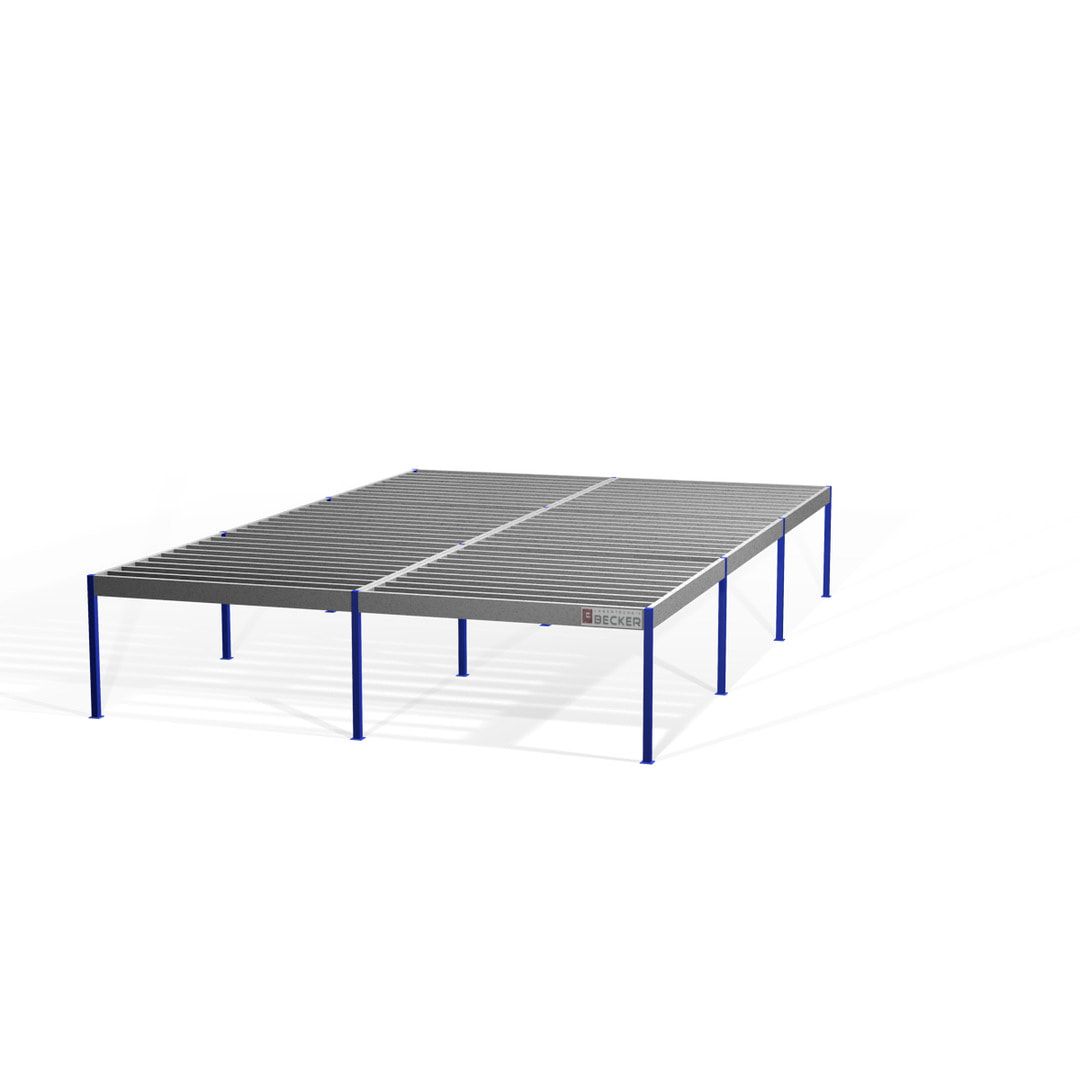 Lagerbühne - 2.100 x 10.000 x 10.000 mm (HxBxT) - 250 kg/qm - mit Böden - Perlweiß (RAL 1013)