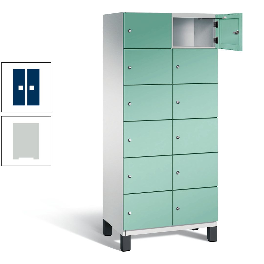 Fächerschrank, Stahlschrank, 12 Fächer, Türöffnungsbegrenzer, Füße, 1.980 x 800 x 525 mm (HxBxT), Korpus anthrazitgrau, Front anthrazitgrau