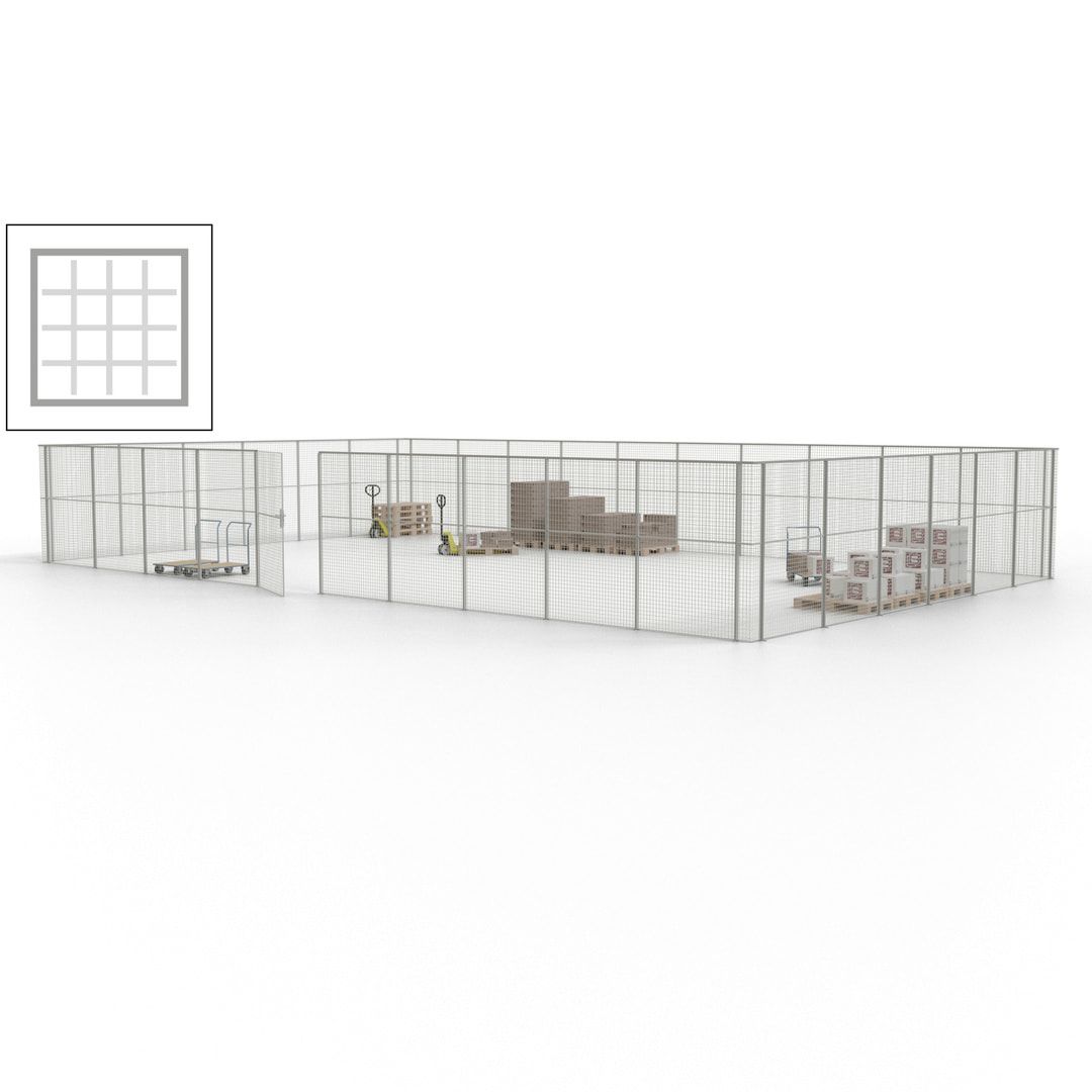 Maschinen Schutzgitter - Hallentrennwand - Sicherheitszaun - Tür - 48 m - 2.200 x 15.400 x 9.400 mm (HxBxT) - enzianblau