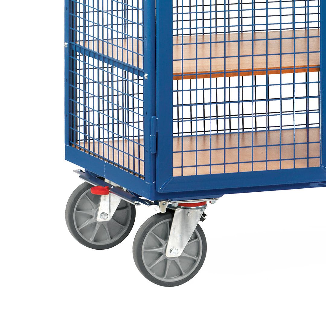 Fetra - Etagen-Kastenwagen - Tragkraft 750 kg - 680 x 1.000 mm (BxT) - Drahtgitter - 2 Türen - Stangenverschluss - brillantblau