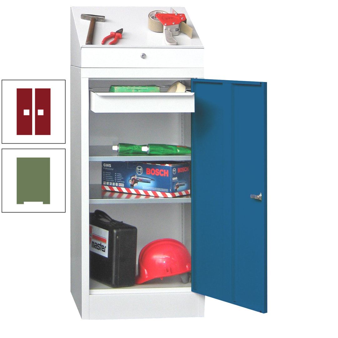 Stehpult mit Schrank - Vollblechtür - 1 Einlegeboden, 1 Ausziehboden, 1 Schublade - 1.270x500x500 mm (HxBxT) - anthrazitgrau