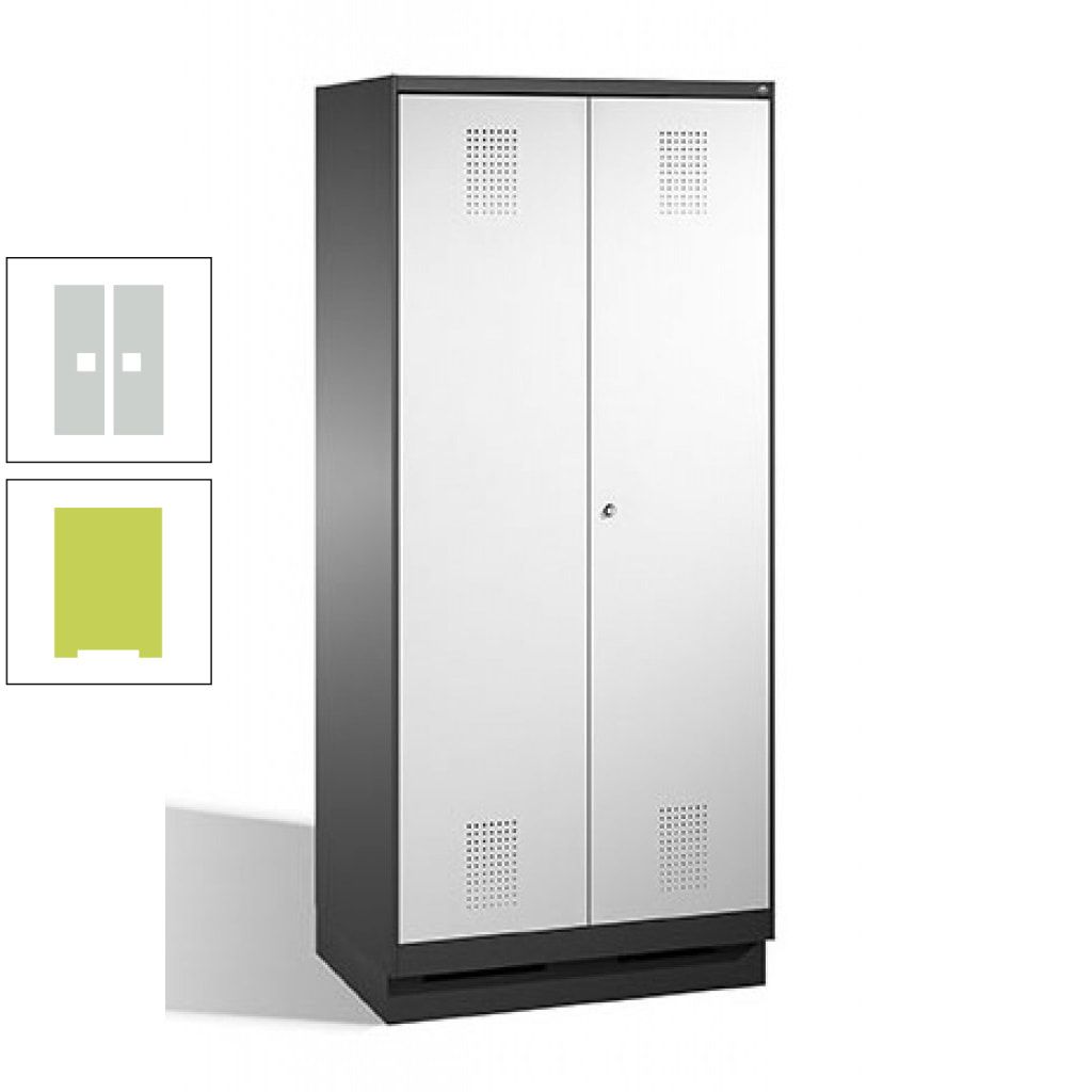 Doppel-Spind, Doppeltüren, Garderobenschrank mit Sockel, 2 Abteile a 400 mm, Korpus anthrazitgrau, Tür anthrazitgrau, 1.800 x 800 x 500 mm (HxBxT)