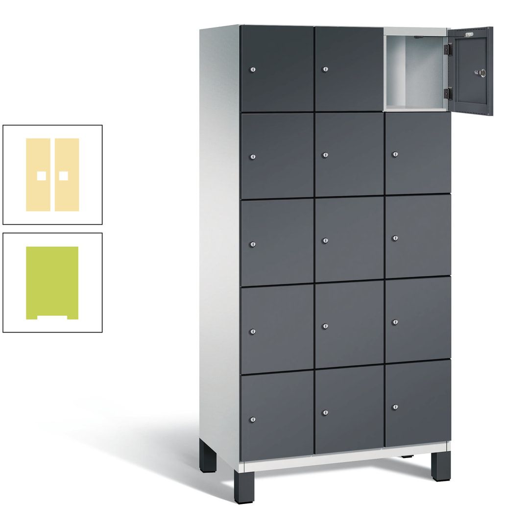 Fächerschrank, Stahlschrank, 15 Fächer, Türöffnungsbegrenzer, Füße, 1.980 x 900 x 525 mm (HxBxT), Korpus anthrazitgrau, Front anthrazitgrau