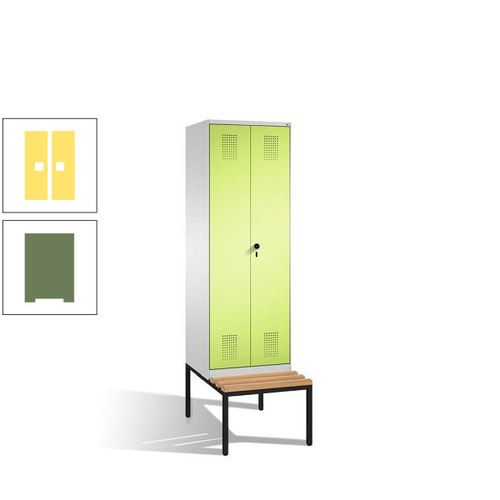 Doppel-Spind, Garderobenschrank, Buche Sitzbank untergebaut, 2 Abteile a 300 mm, Korpus anthrazitgrau, Tür anthrazitgrau, 2.090 x 600 x 815 mm (HxBxT)