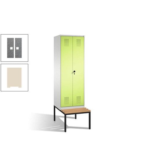 Doppel-Spind, Garderobenschrank, Buche Sitzbank untergebaut, 2 Abteile a 300 mm, Korpus anthrazitgrau, Tür anthrazitgrau, 2.090 x 600 x 815 mm (HxBxT)
