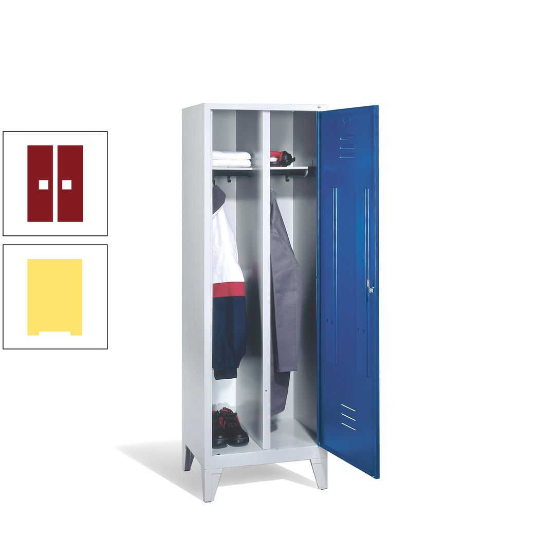 Doppel-Spind mit Großtür, Garderobenschrank mit Füßen, 2 Abteile a 300 mm, Korpus anthrazitgrau, Tür anthrazitgrau, 1.850 x 610 x 500 mm (HxBxT)