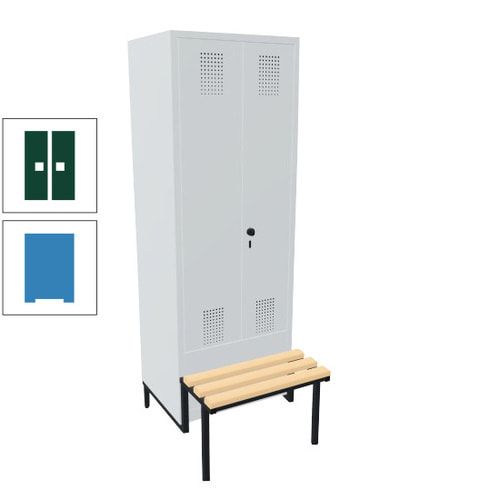 Doppel-Spind, Garderobenschrank, Buche Sitzbank integriert, 2 Abteile a 400 mm, Korpus anthrazitgrau, Tür anthrazitgrau, 1.850 x 800 x 815 mm (HxBxT)