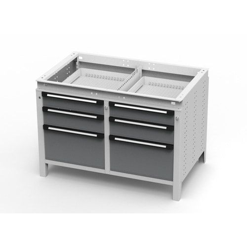 OTTOKIND Werkbank - bündige Arbeitsplatte - 850 x 1.150 x 750 mm (HxBxT) - 6 Schubladen - lichtgrau
