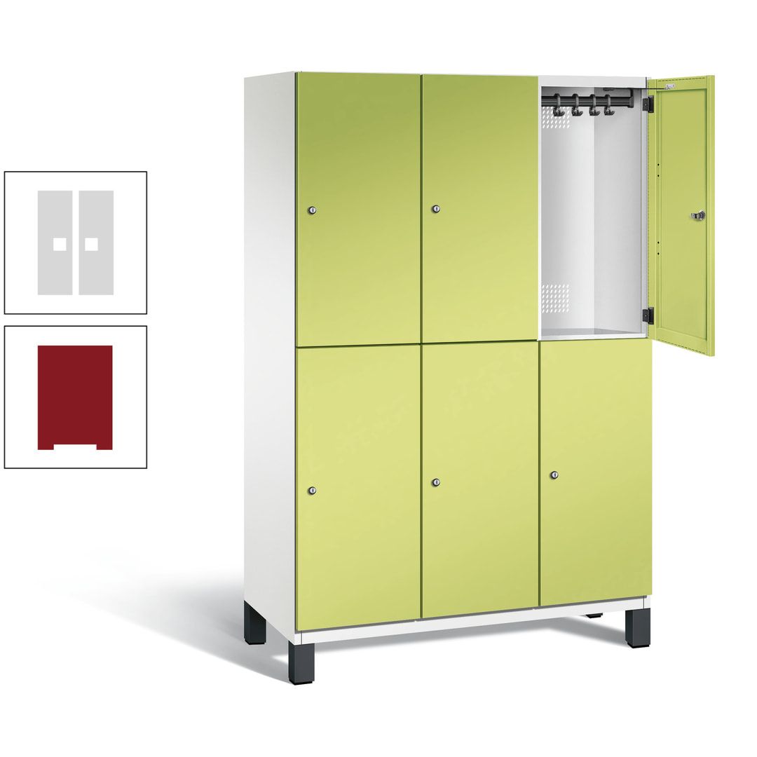 Fächerschrank, Stahlschrank, doppelstöckig, 6 Fächer, Füße, Korpus anthrazitgrau, Tür anthrazitgrau, 1.980 x 1.200 x 525 mm (HxBxT)