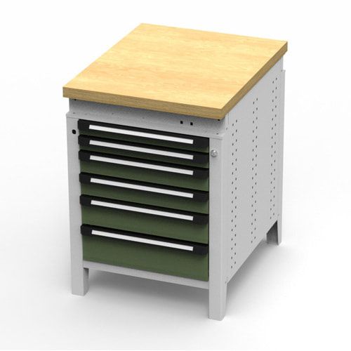 OTTOKIND Werkbank - Arbeitsplatte bündig - 850 x 605 x 750 mm (HxBxT) - 6 Schubladen - lichtgrau