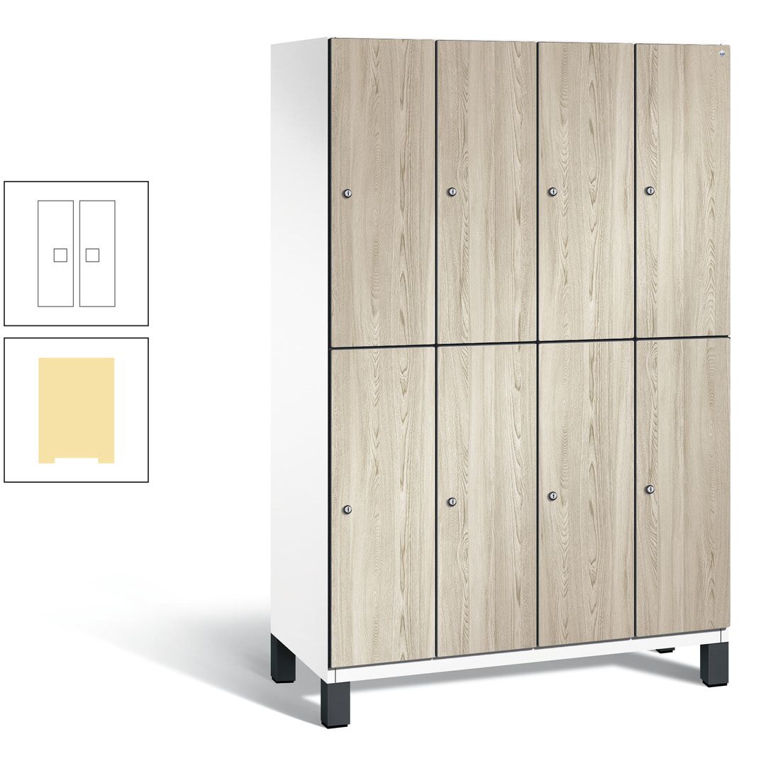 Fächerschrank, Garderobenschrank, mit Füßen, 4 Abteile, 1.980 x 1.200 x 525 mm (HxBxT), Korpus anthrazitgrau, Tür Donau-Ahorn