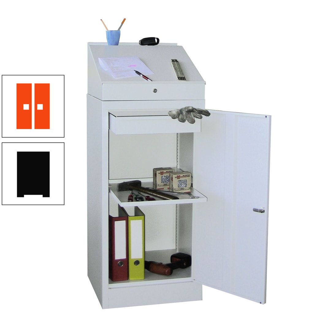 Stehpult mit Schrank - Vollblechtür - Zylinderschloss - 1 Einlegeboden, 1 Schublade - 1.270x500x500 mm (HxBxT) - anthrazitgrau