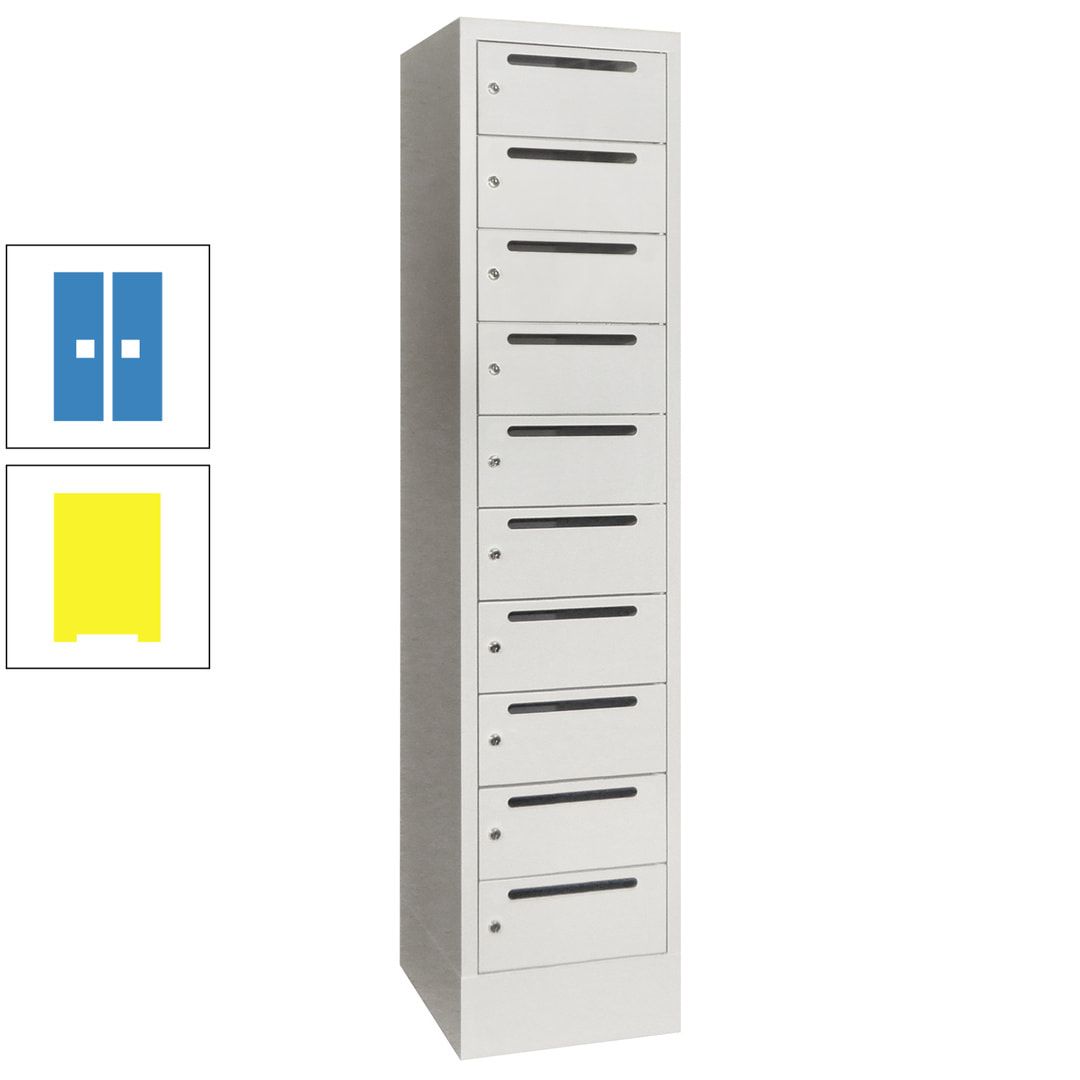 Postverteilerschrank, Schließfachschrank, 1 Abteil a 400 mm, 10 Fächer, 1.850 x 400 x 500 mm (HxBxT), Korpus anthrazitgrau, Front anthrazitgrau