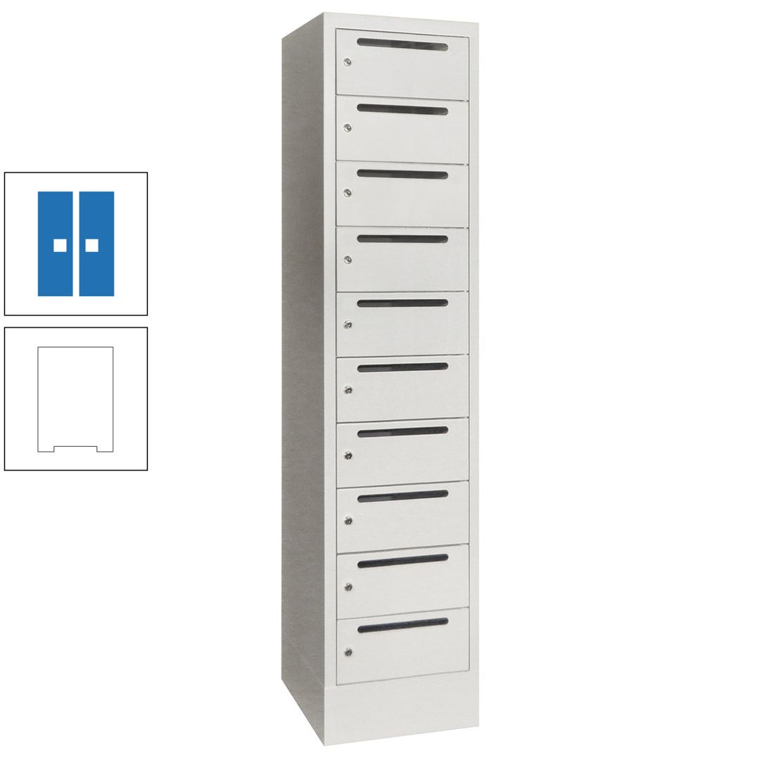 Postverteilerschrank, Schließfachschrank, 1 Abteil a 400 mm, 10 Fächer, 1.850 x 400 x 500 mm (HxBxT), Korpus anthrazitgrau, Front anthrazitgrau