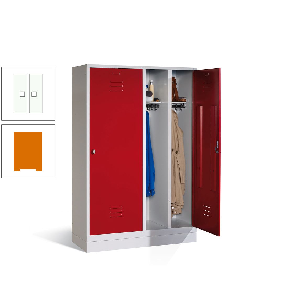 Doppel-Spind mit Großtüren, Garderobenschrank mit Sockel, 4 Abteile a 300 mm, Korpus anthrazitgrau, Tür anthrazitgrau, 1.800 x 1.190 x 500 mm (HxBxT)